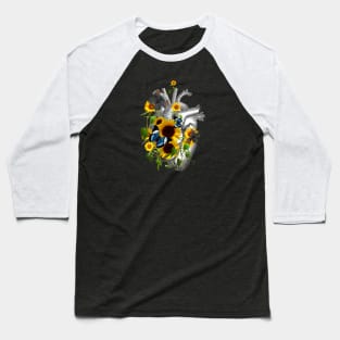 Sunflowers Heart Human Anatomy and blue butterflies Baseball T-Shirt